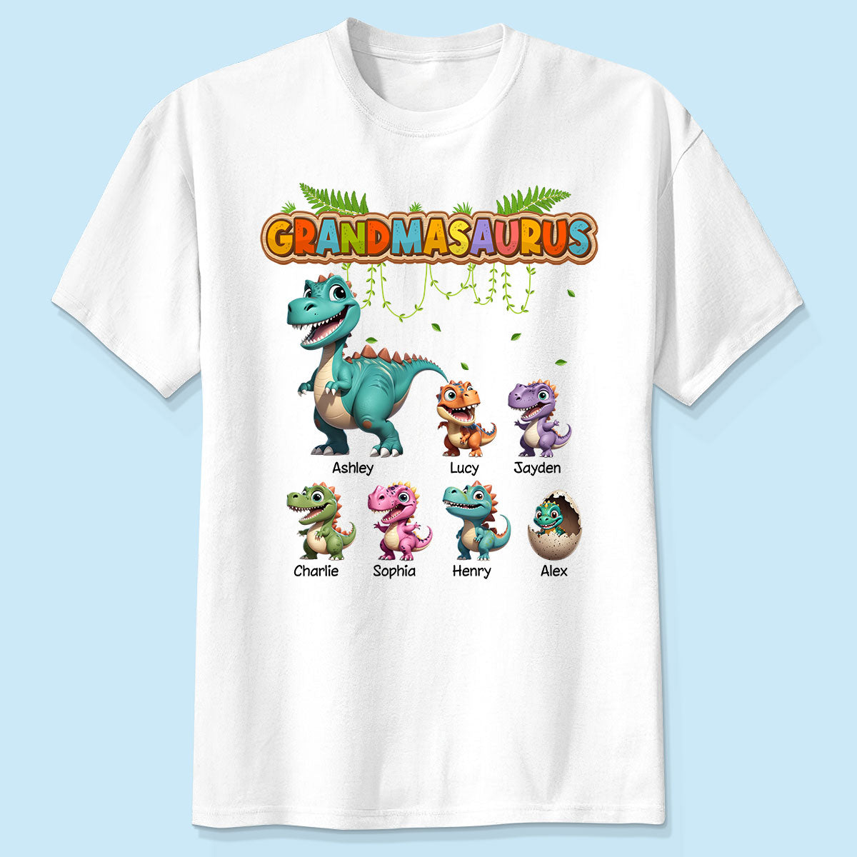 Grandmasaurus And Kids Colorful 3D Effect Cute Dinosaurs Personalized Shirt, Gift For Grandma