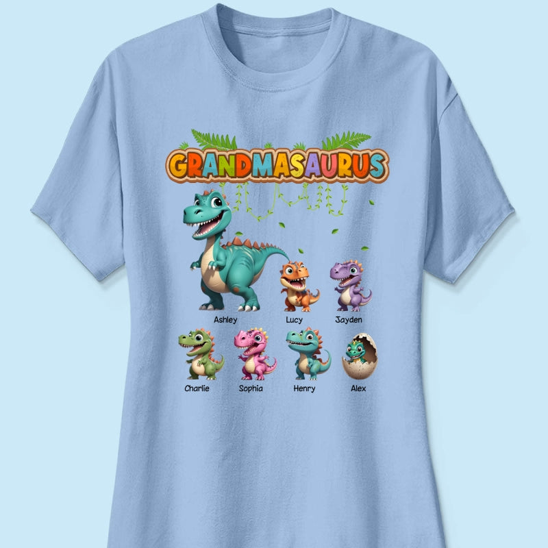 Grandmasaurus And Kids Colorful 3D Effect Cute Dinosaurs Personalized Shirt, Gift For Grandma