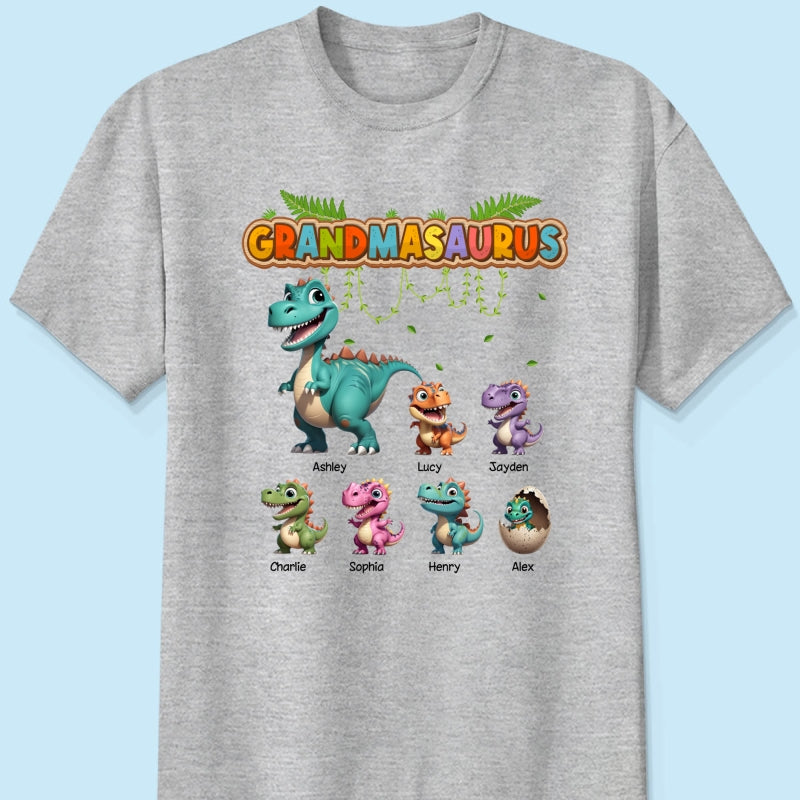 Grandmasaurus And Kids Colorful 3D Effect Cute Dinosaurs Personalized Shirt, Gift For Grandma