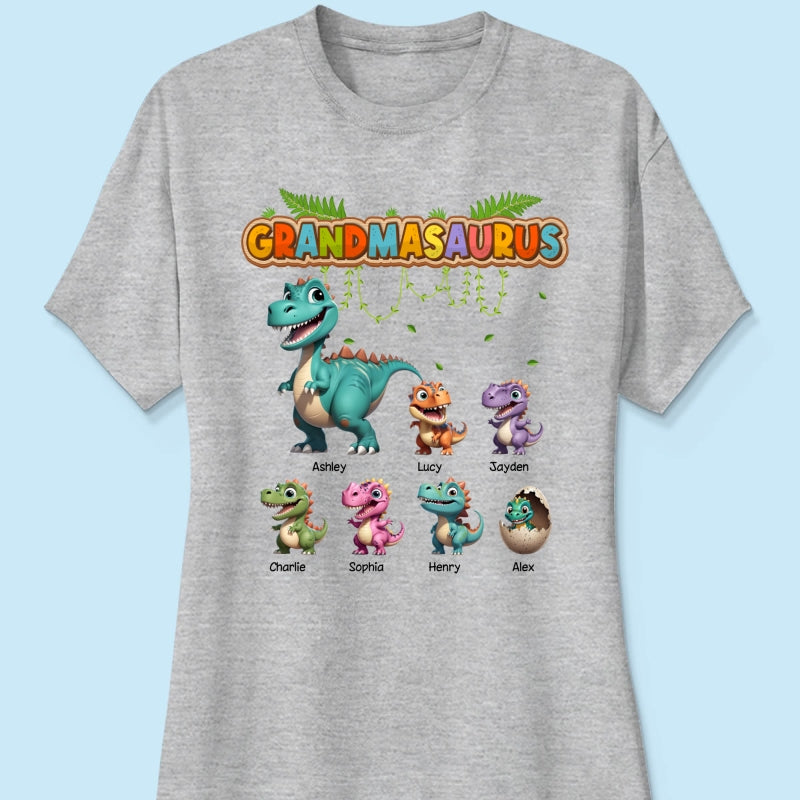 Grandmasaurus And Kids Colorful 3D Effect Cute Dinosaurs Personalized Shirt, Gift For Grandma