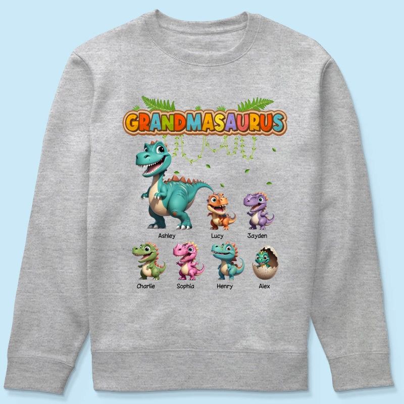 Grandmasaurus And Kids Colorful 3D Effect Cute Dinosaurs Personalized Shirt, Gift For Grandma