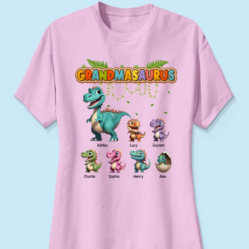 Grandmasaurus And Kids Colorful 3D Effect Cute Dinosaurs Personalized Shirt, Gift For Grandma