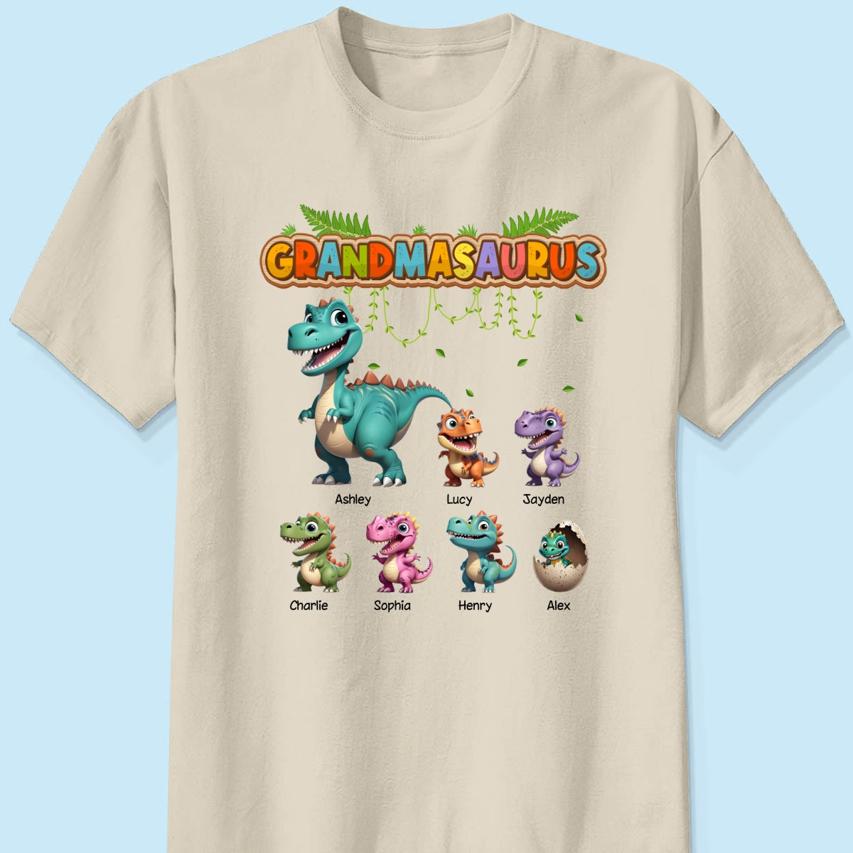 Grandmasaurus And Kids Colorful 3D Effect Cute Dinosaurs Personalized Shirt, Gift For Grandma