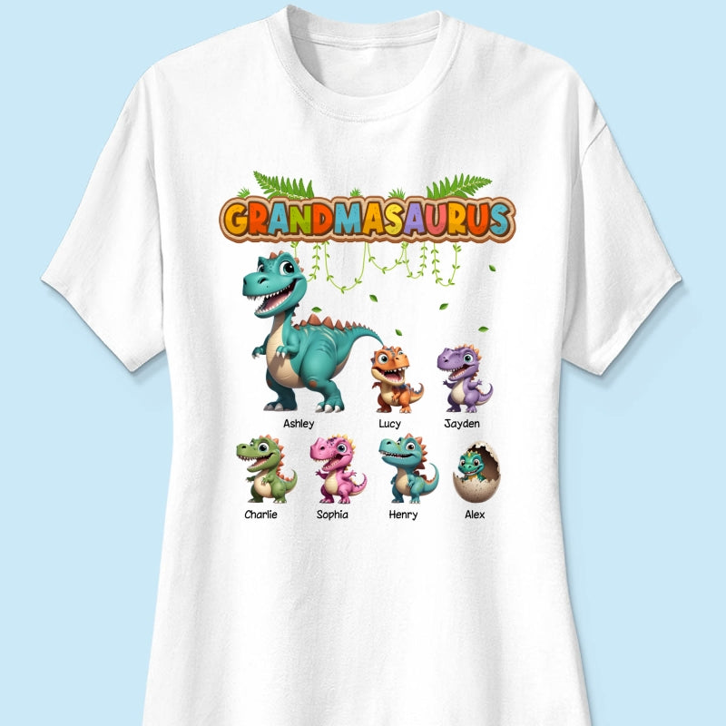 Grandmasaurus And Kids Colorful 3D Effect Cute Dinosaurs Personalized Shirt, Gift For Grandma