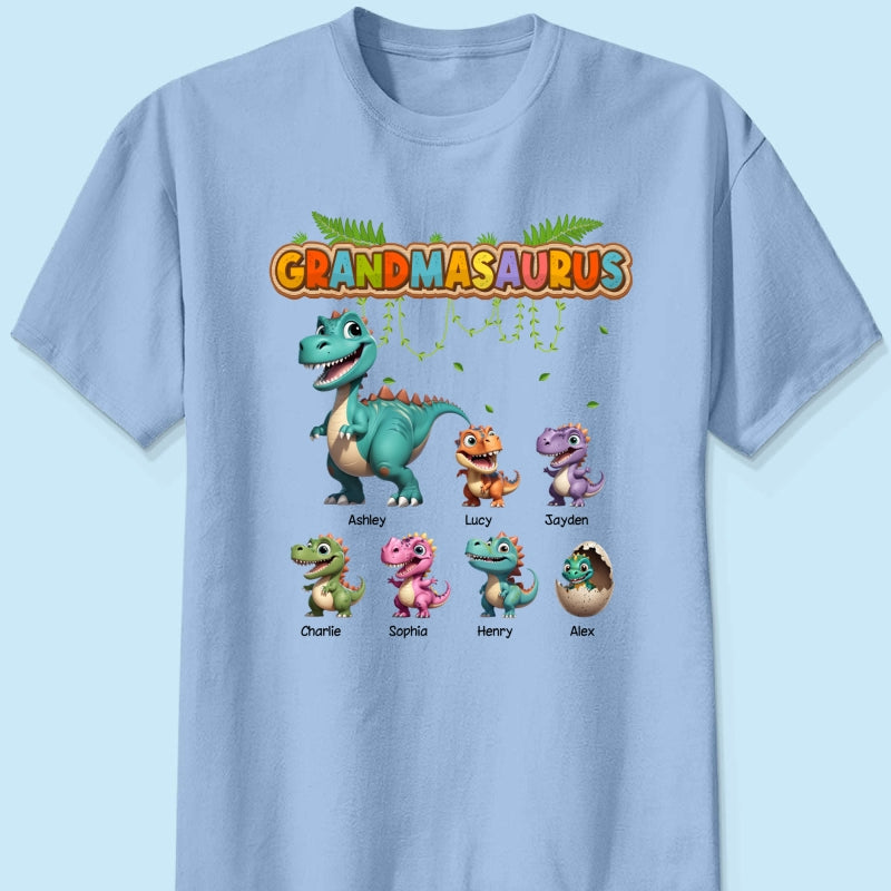 Grandmasaurus And Kids Colorful 3D Effect Cute Dinosaurs Personalized Shirt, Gift For Grandma