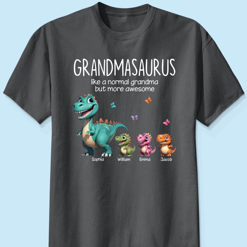 Grandmasaurus And Kids 3D Effect Dinosaurs Personalized Dark Color Shirt, Gift For Grandma