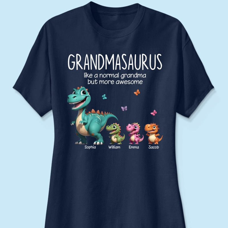 Grandmasaurus And Kids 3D Effect Dinosaurs Personalized Dark Color Shirt, Gift For Grandma