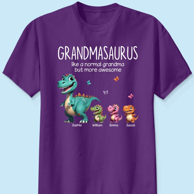 Grandmasaurus And Kids 3D Effect Dinosaurs Personalized Dark Color Shirt, Gift For Grandma