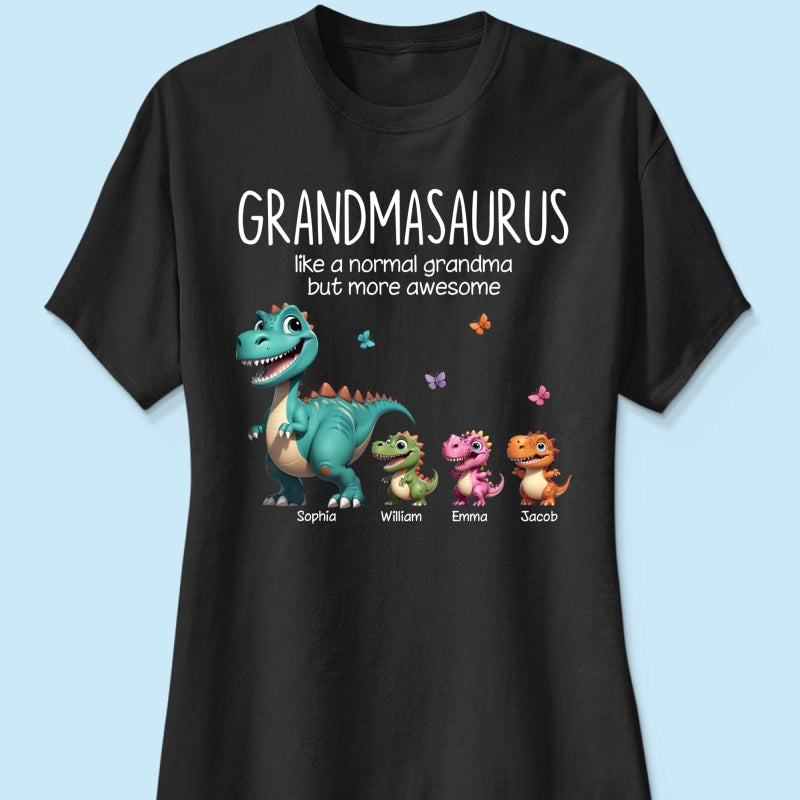 Grandmasaurus And Kids 3D Effect Dinosaurs Personalized Dark Color Shirt, Gift For Grandma