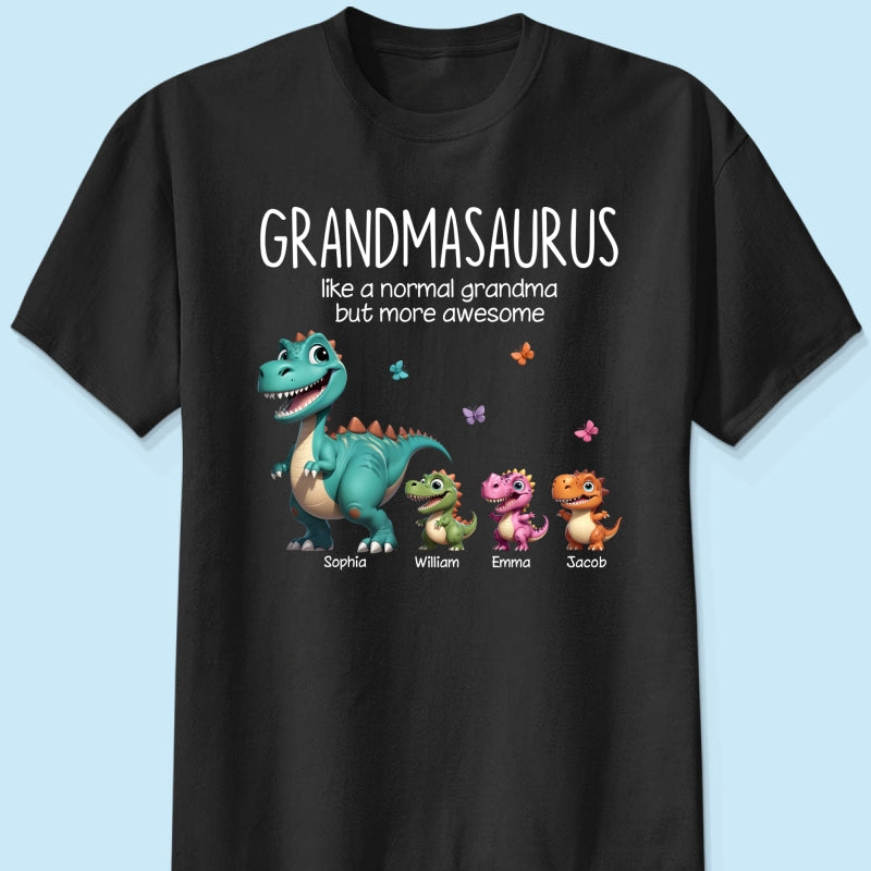 Grandmasaurus And Kids 3D Effect Dinosaurs Personalized Dark Color Shirt, Gift For Grandma
