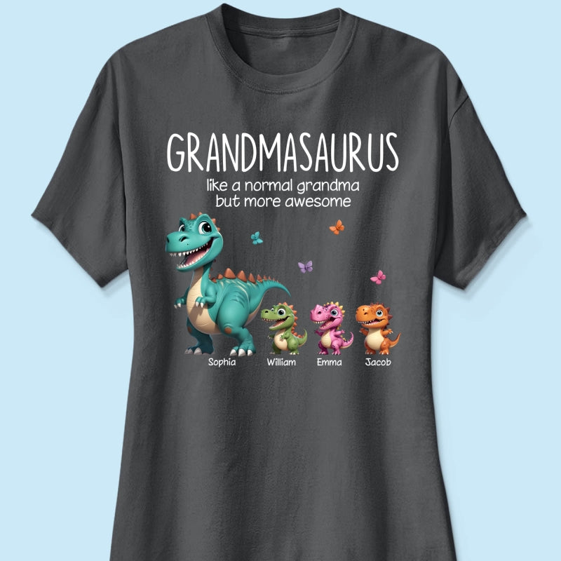 Grandmasaurus And Kids 3D Effect Dinosaurs Personalized Dark Color Shirt, Gift For Grandma